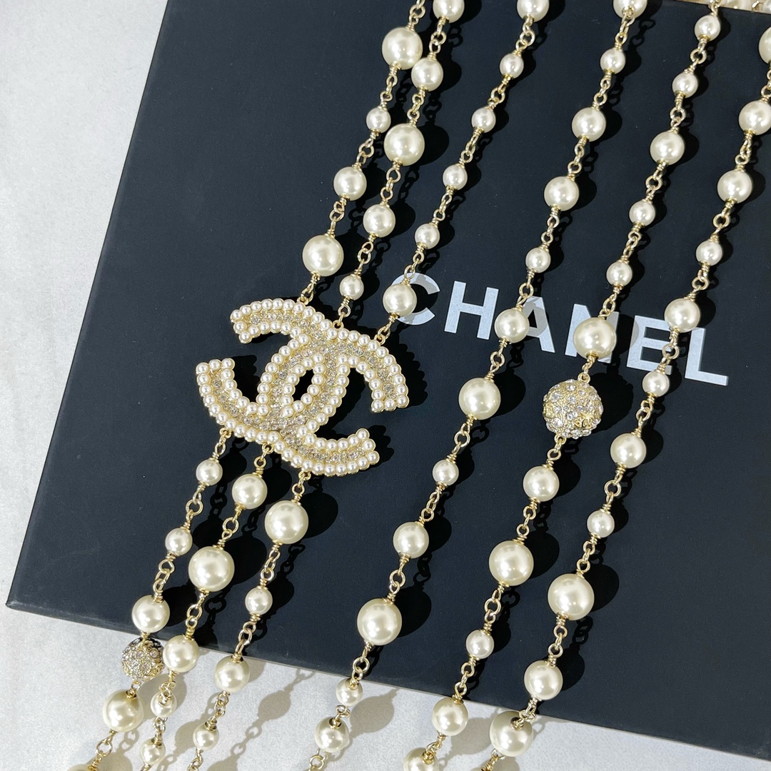 新款☑️CHANEL香奈儿双c三层珍珠毛衣链项链