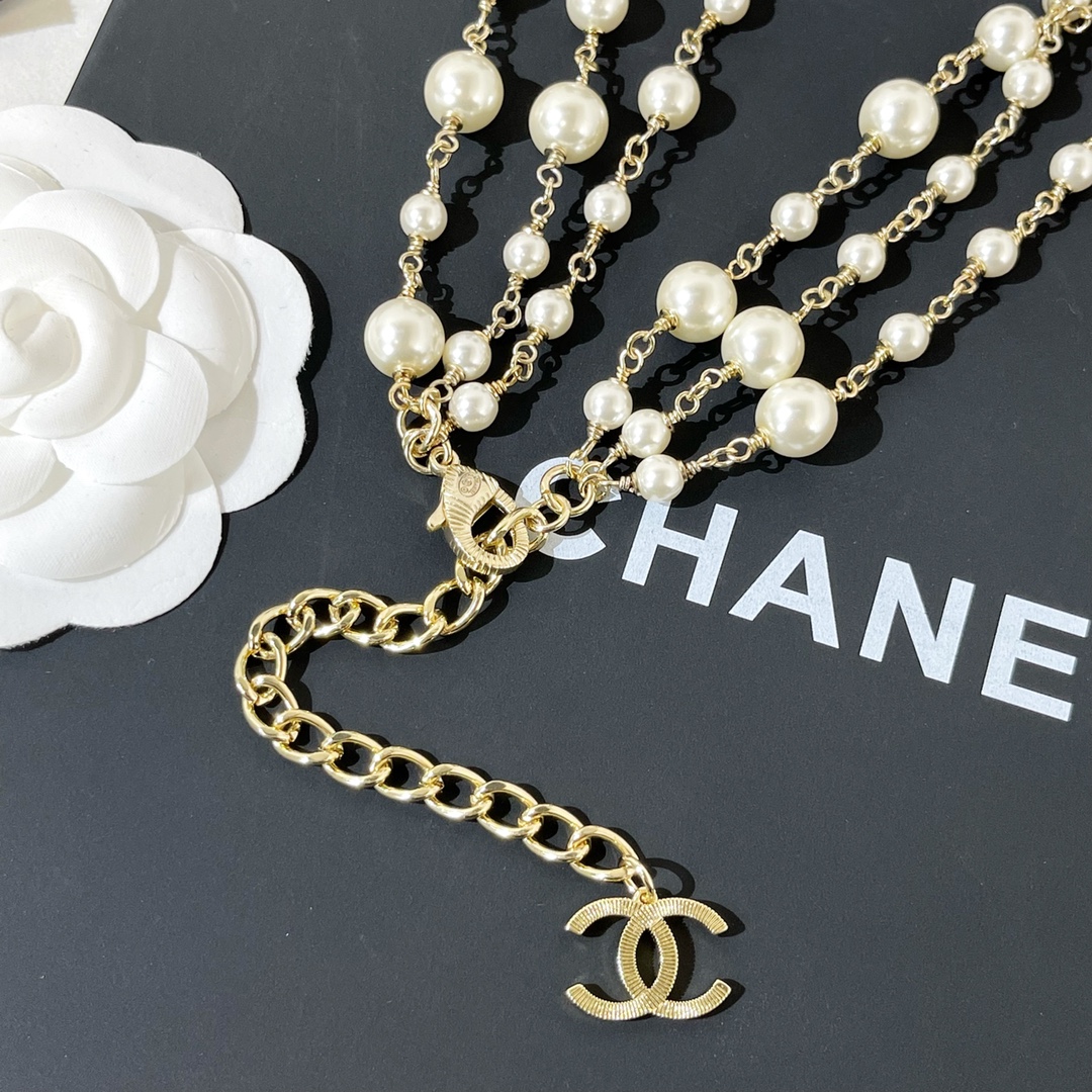 新款☑️CHANEL香奈儿双c三层珍珠毛衣链项链