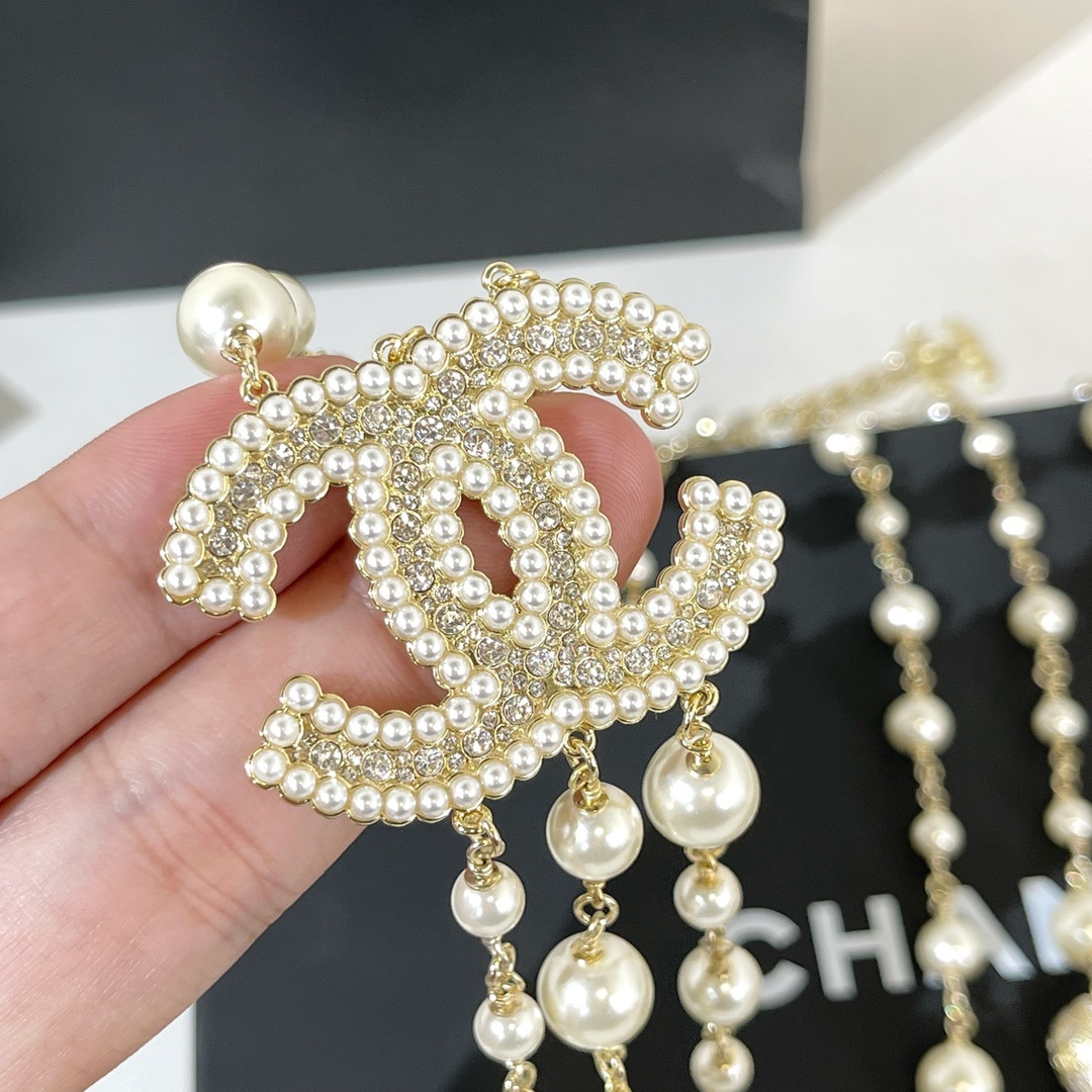 新款☑️CHANEL香奈儿双c三层珍珠毛衣链项链