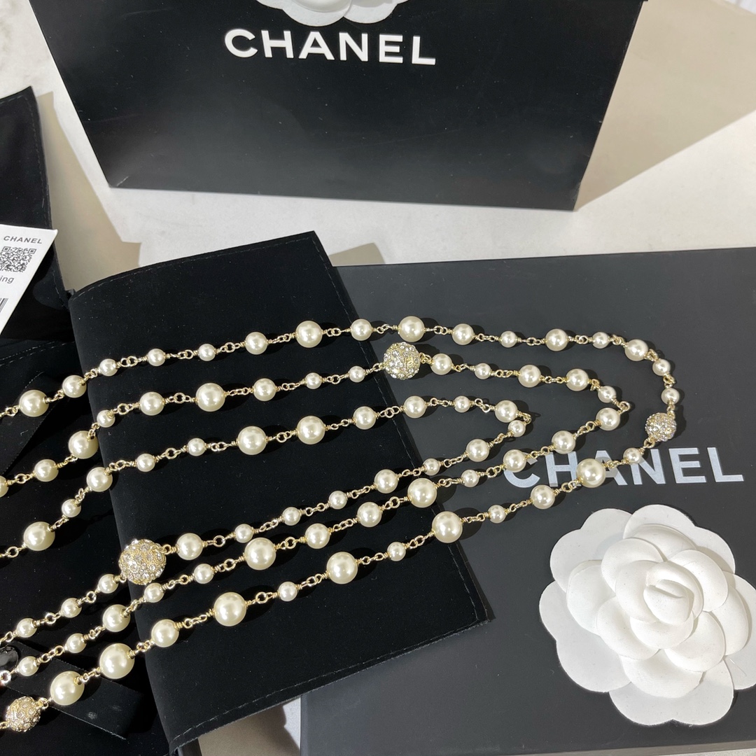 新款☑️CHANEL香奈儿双c三层珍珠毛衣链项链