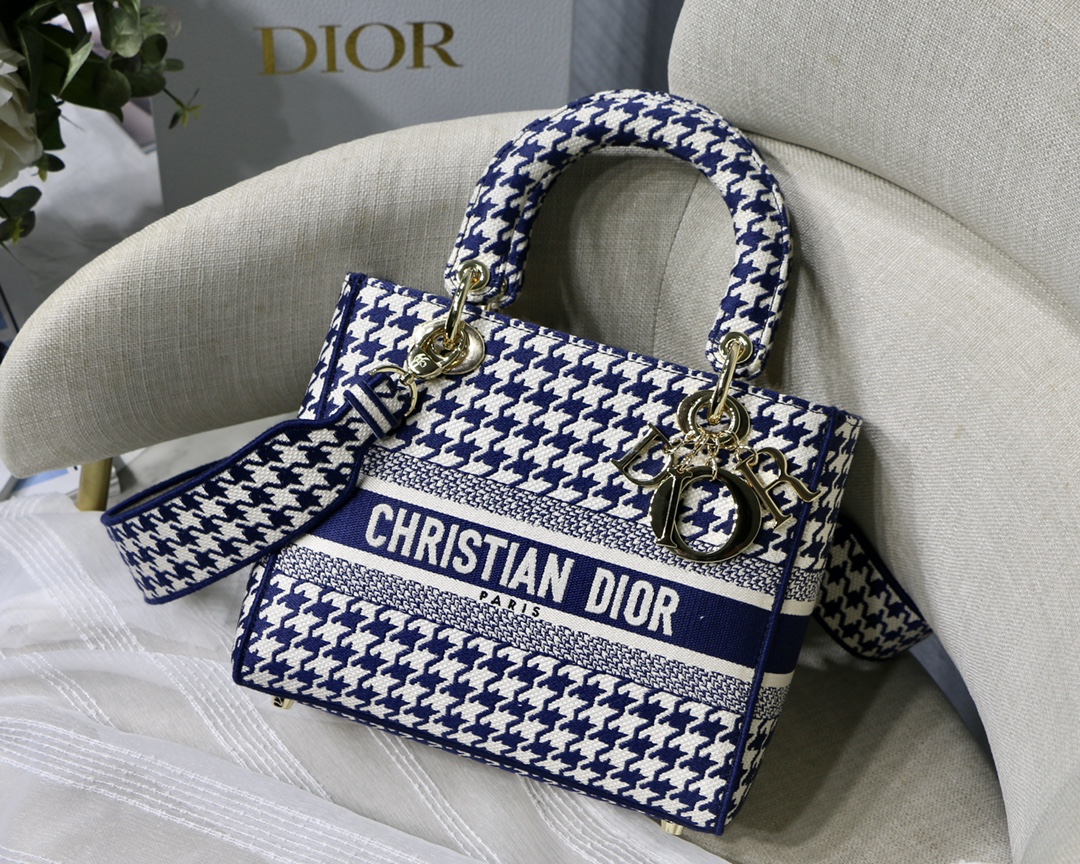 DIOR Lady D-Lite сумка с вышивкой гусиная лапка и широким ремнем