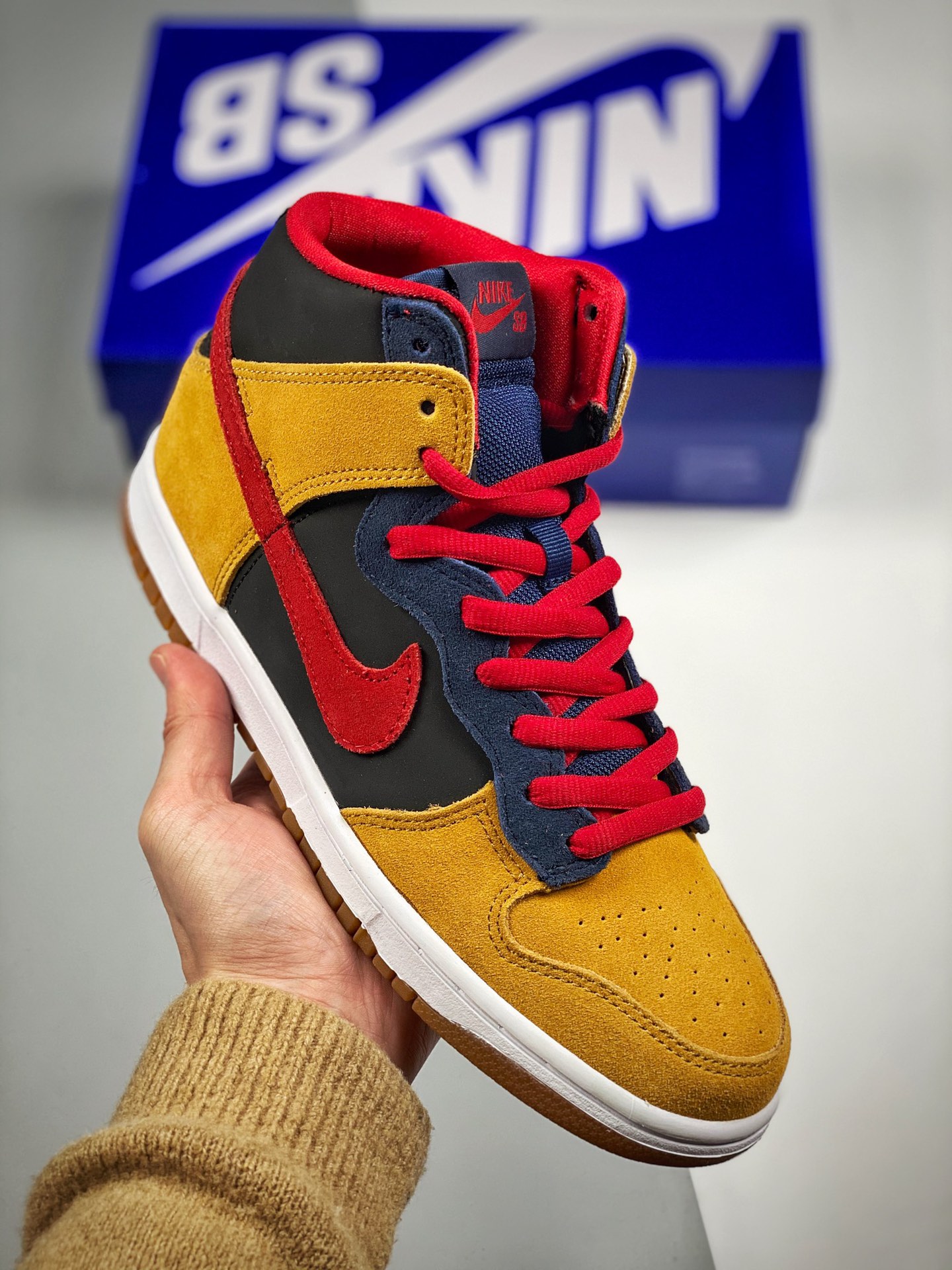 Nike Dunk SB High marrón, azul, rojo, producción original de fábrica grande, lanzamiento inicial con fotos reales, mate…