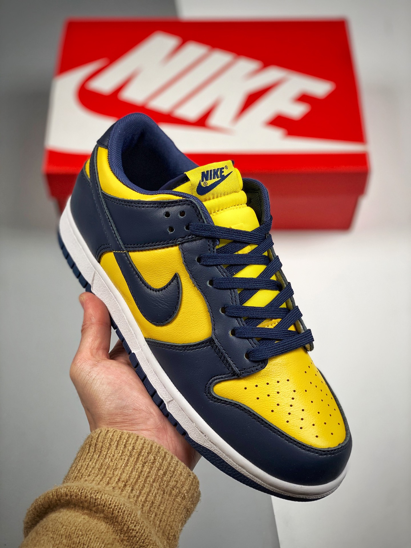 NK Dunk LOW Perto Michigan, azul amarillo, materiales originales de primera capa, forma exclusiva procesada por destila…