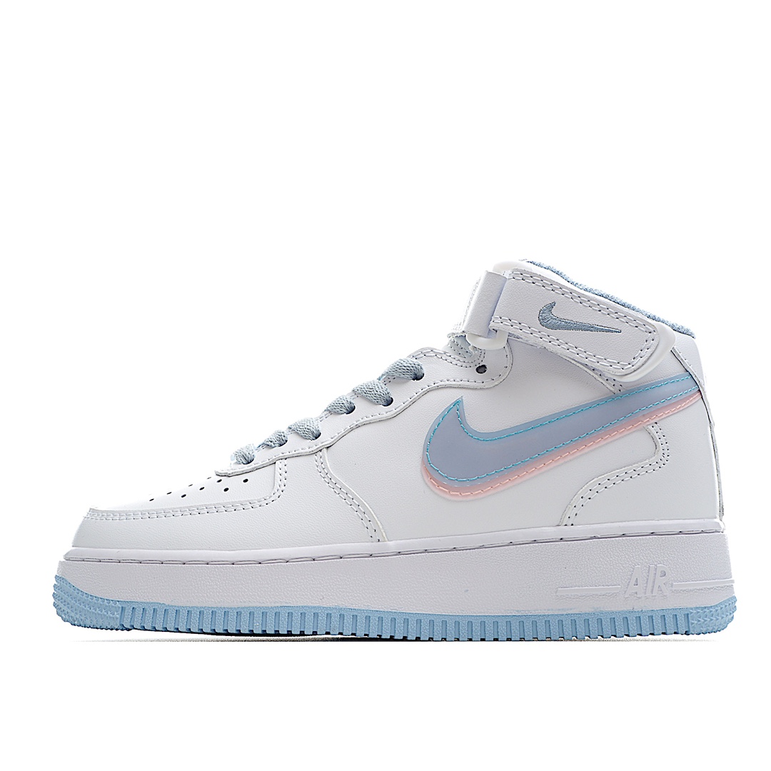 H5 Air Force 1 mid White pink blue 双勾蓝粉🍑空军一号中帮 CW1574- F5 双勾搭配上经典的蓝本AF1 桃蓝之间的碰撞非常和谐 女神年底一定来一双