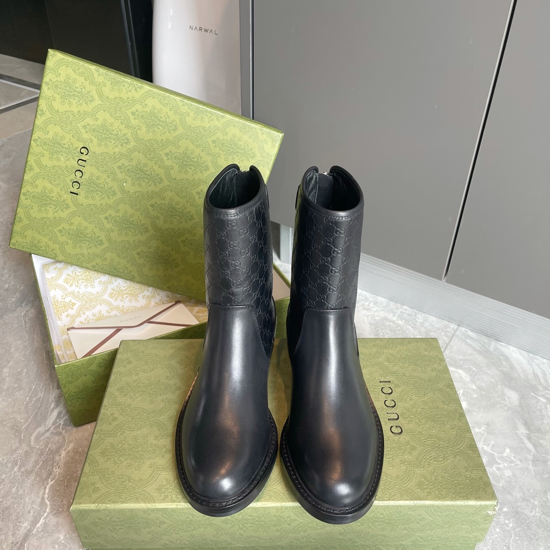 GUCCI 短靴 皮革 印花 后拉链