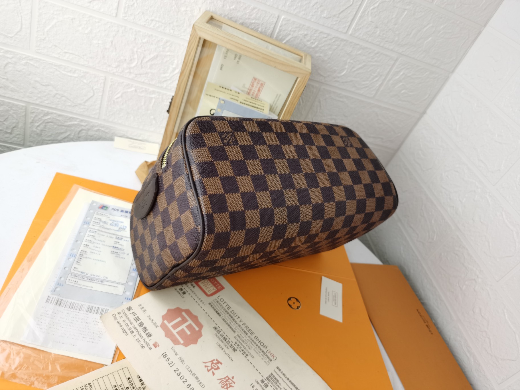 大容量ダミエ柄トイレタリーバッグ