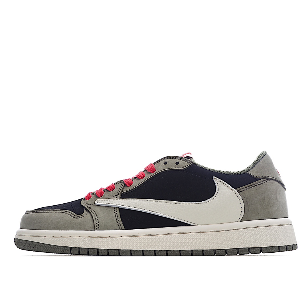 H5 Travis Scott x Fragment x Air Jordan 1 Low TS联名倒勾低帮板鞋 CQ4277-008亮点之处在于鞋侧的倒置 Swoosh 鞋面以黑绿牛巴革及白色荔枝皮的混搭设计 反转Swoosh Logo荔枝头层皮打造 错版灵感来源于洛杉矶球鞋店铺收到一双特别的错版 Air Jordan 1“Gold Toe” 的勾子倒过来 之后抄近 H0 00美元 研发出反向勾的设计