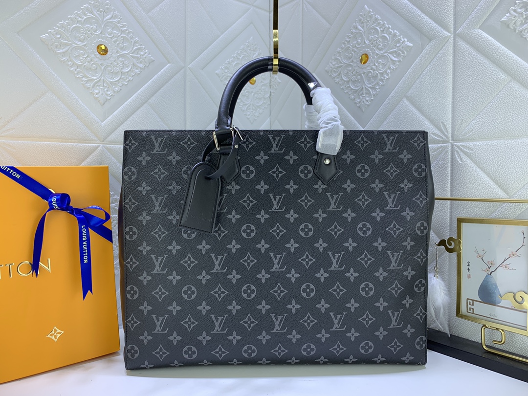 Louis Vuitton LV Sac Plat Bags Handbags Black Monogram Canvas M44733