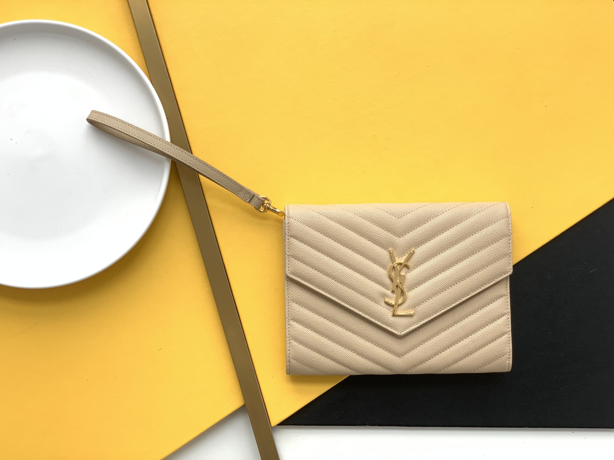 Caviar Envelope Clutch Bag Caviar Leather Texture Unisex