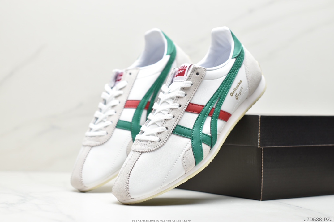 150 鬼塚虎/Onitsuka Tiger Runspark 火星运动系列田径钉复古经典百搭皮革休闲慢跑鞋“皮革米白绿黄LOGO”1183B698-100