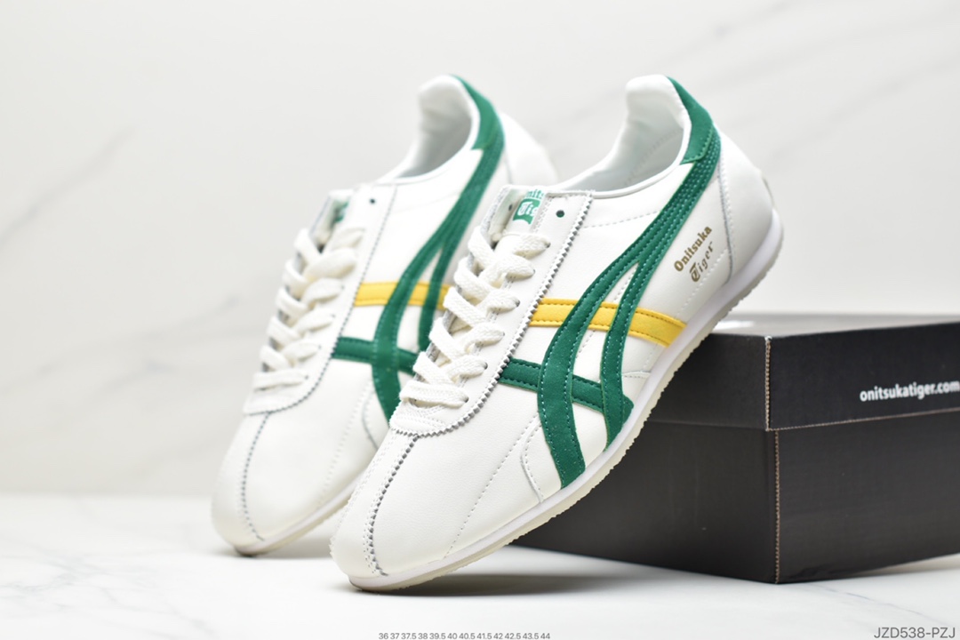 150 鬼塚虎/Onitsuka Tiger Runspark 火星运动系列田径钉复古经典百搭皮革休闲慢跑鞋“皮革米白绿黄LOGO”1183B698-100