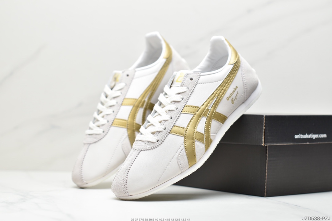 150 鬼塚虎/Onitsuka Tiger Runspark 火星运动系列田径钉复古经典百搭皮革休闲慢跑鞋“皮革米白绿黄LOGO”1183B698-100