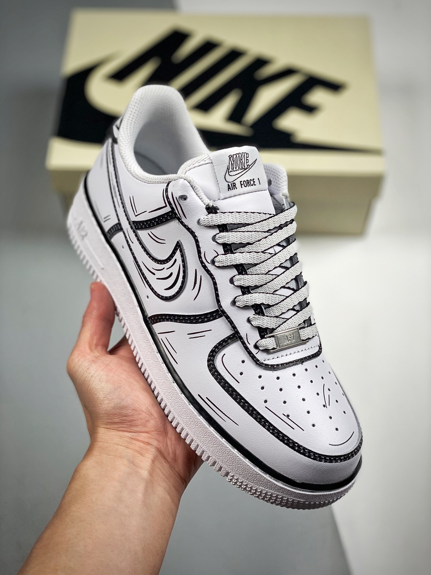Nike Air Force 1 Low 手稿 inicial blanco y negro, horma y plantilla originales, crea el estilo auténtico de Air Force, en…