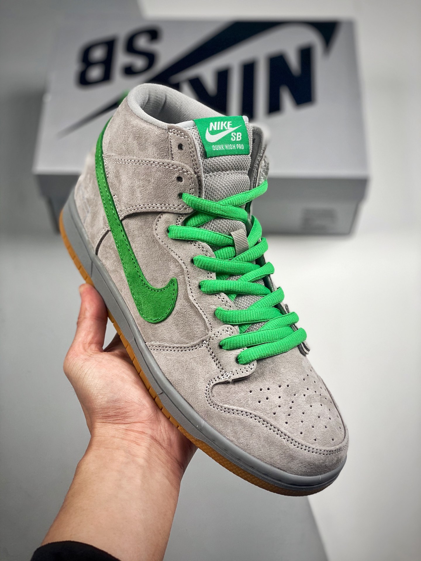 Nike Dunk SB High gris verdoso, producción original de fábrica grande, lanzamiento inicial con fotos reales, material d…