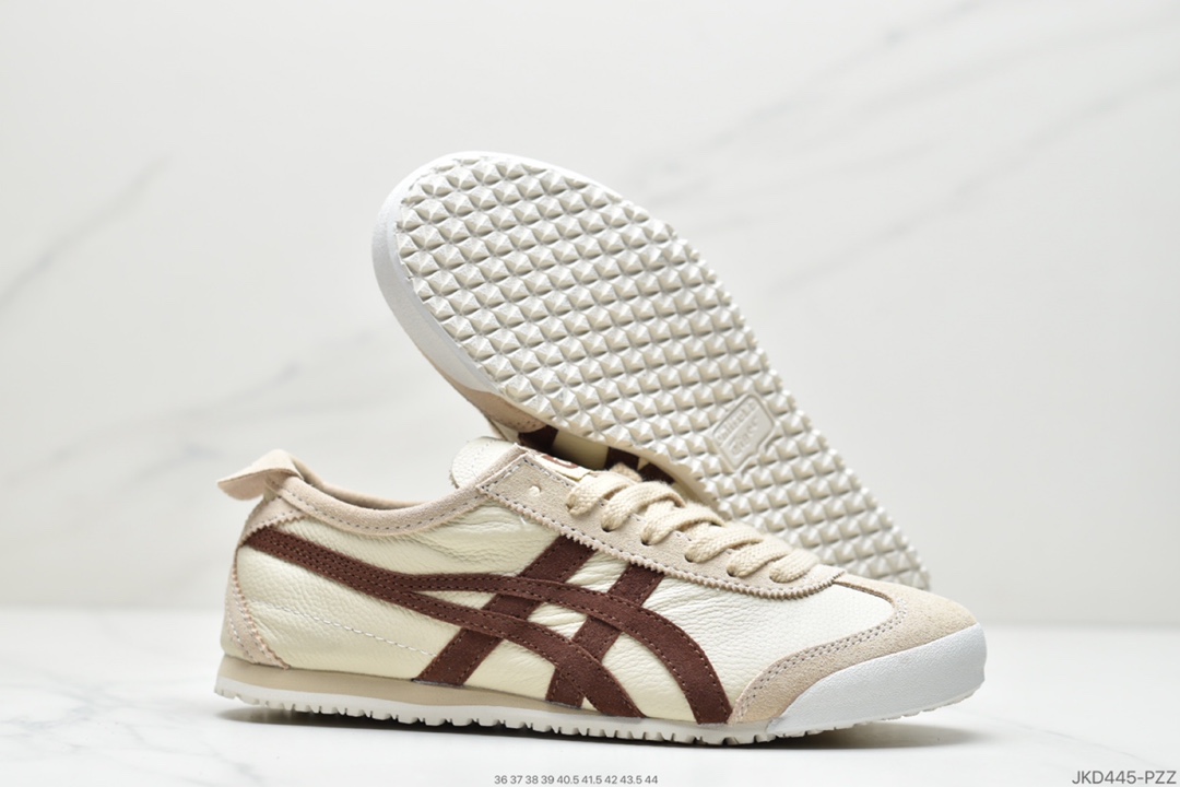 160 Onitsuka Tiger Mexico 66经典慢跑鞋“皮革白白灰黑”1183B815