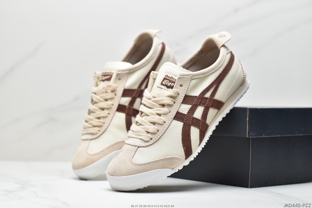 160 Onitsuka Tiger Mexico 66经典慢跑鞋“皮革白白灰黑”1183B815