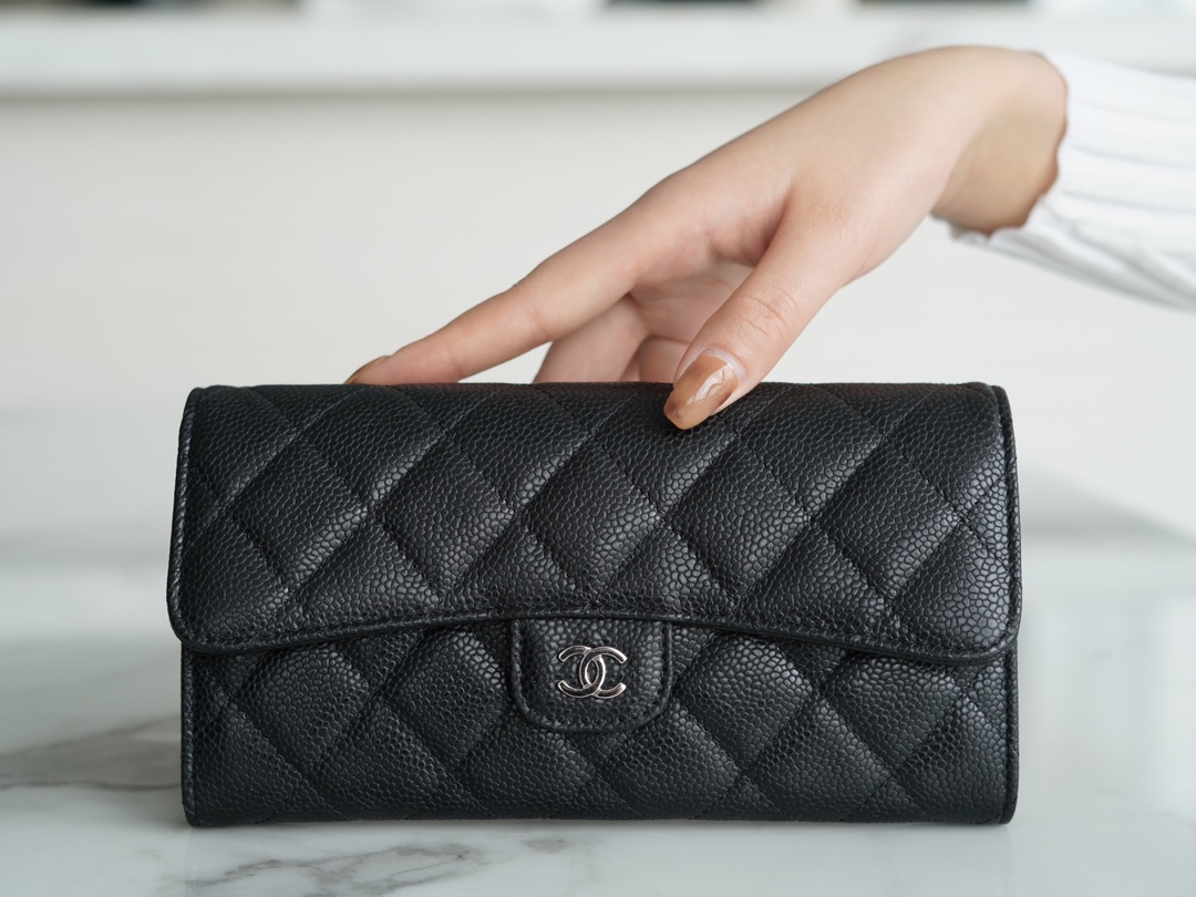 Kaufen Sie die Replik in bester Qualität
 Chanel Classic Flap Bag Geldbörse Schwarz Kalbsleder Rindsleder
