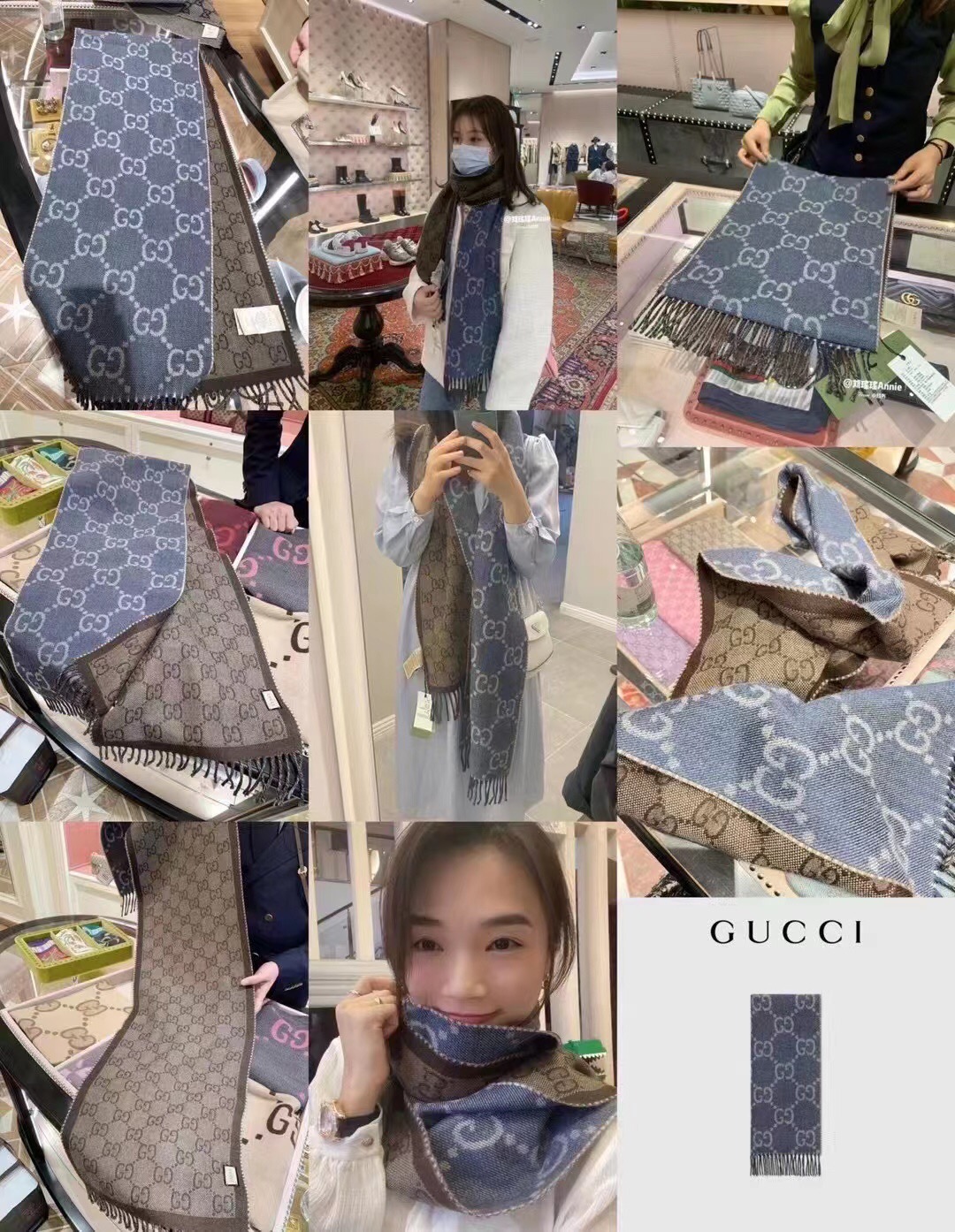 💟上新💞这款柔软的提花羊毛围巾正反两面都饰有GG图案，灵动而又不失俏皮。双G字母交织图案源自20世纪70