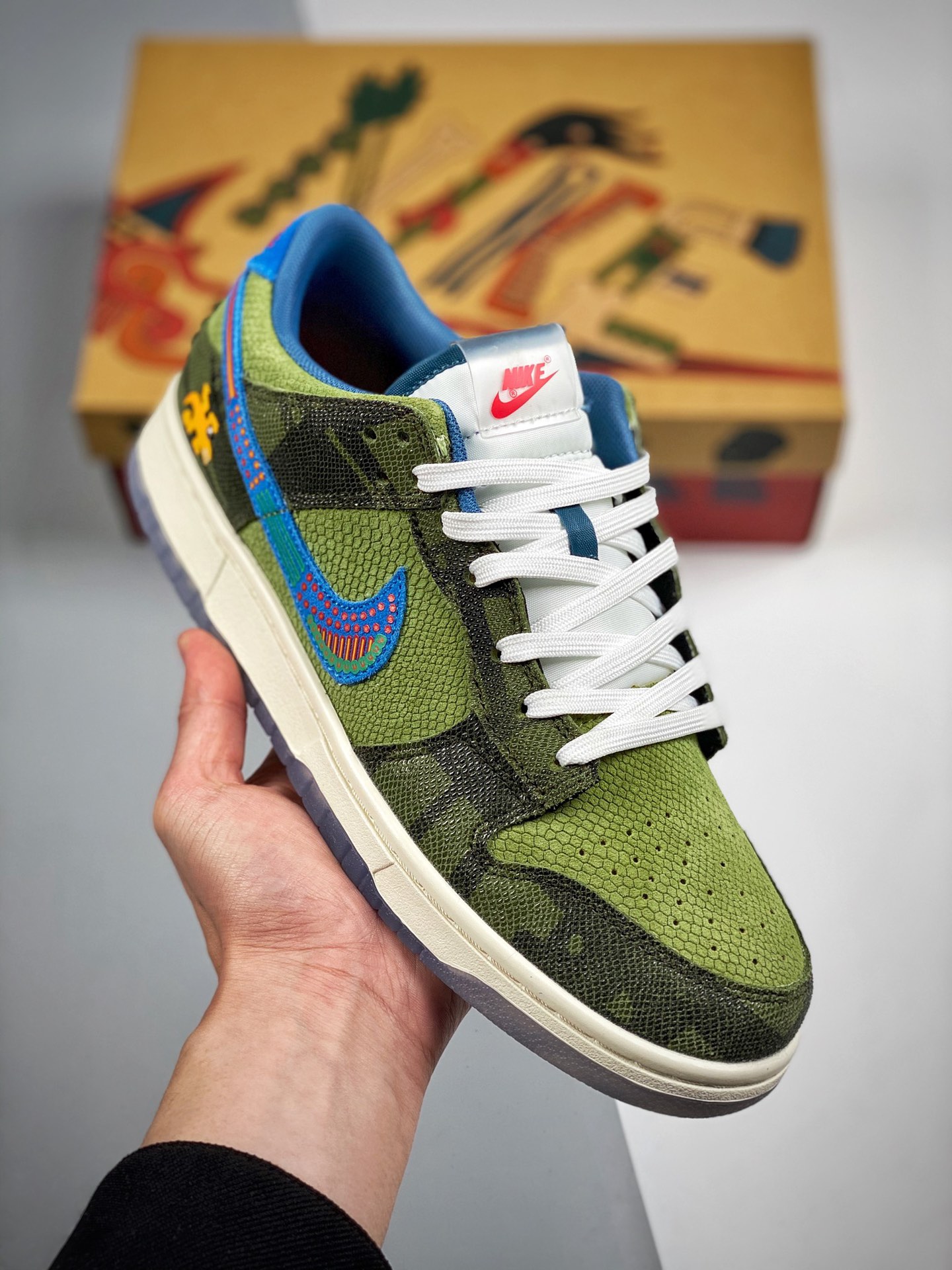 NK Dunk Low "Siempre Familia verde, lagarto, Día de los Muertos, producción original de fábrica grande, lanzamiento ini…