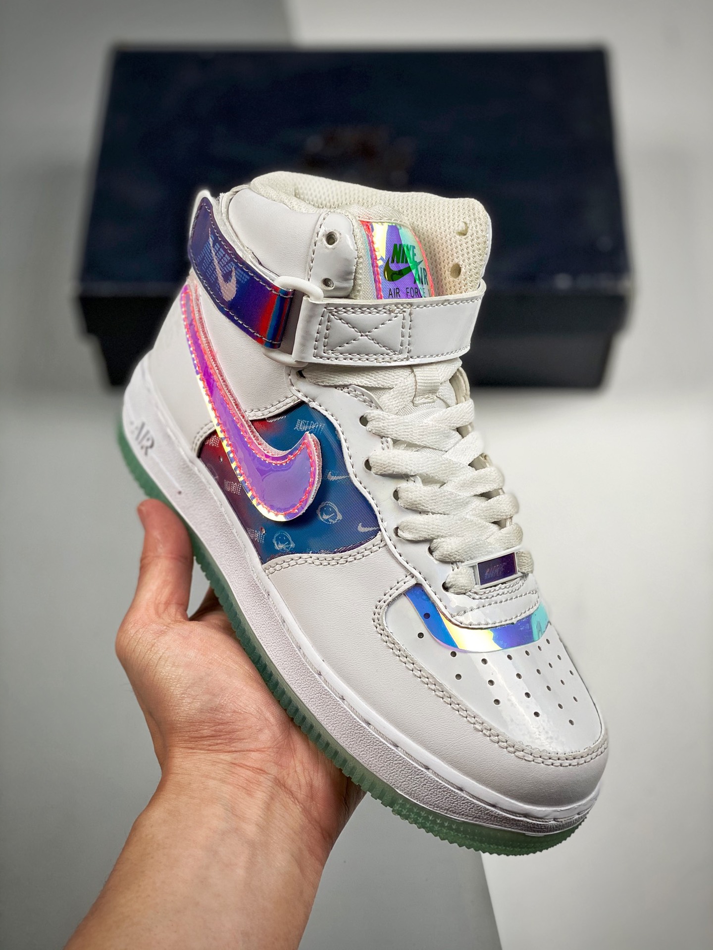 Nike Air Force 1 Hi videojuego láser colorido, horma original y cartón original, creando la auténtica versión Air Force…