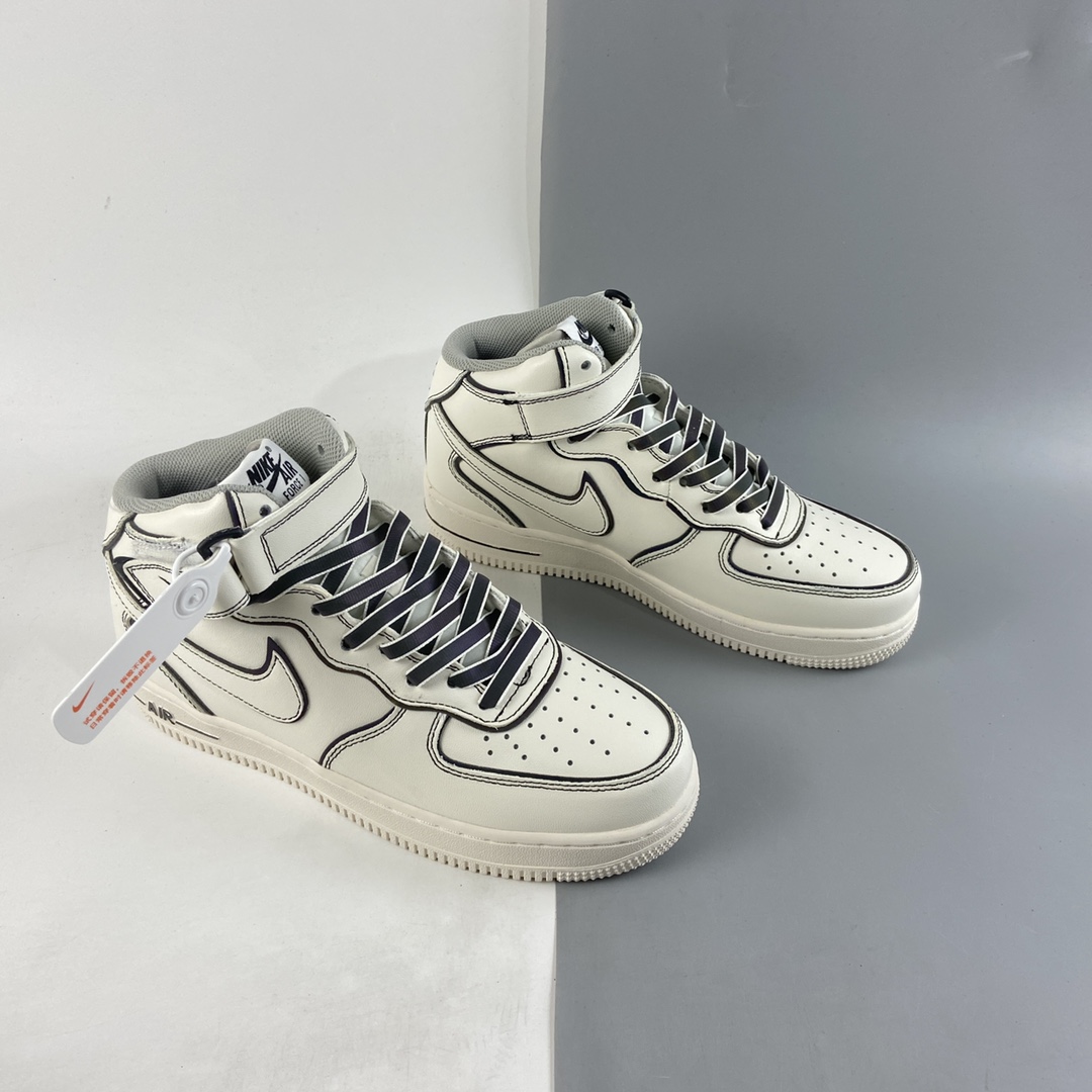 P260  NIKE Air Force 1’07 Mid 镭射米白3M反光中帮休闲运动板鞋 AQ2898-008