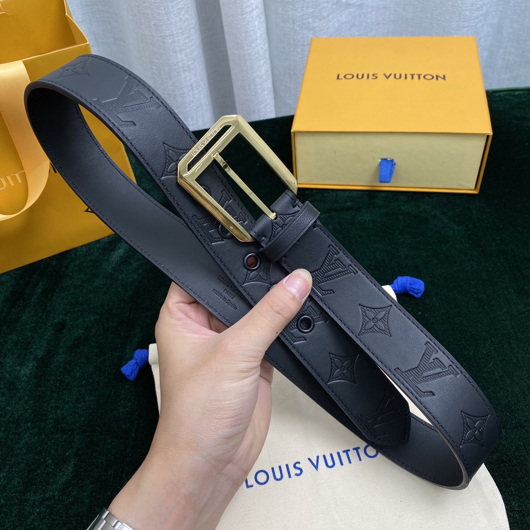 Louis Vuitton Belts Black Calfskin Cowhide