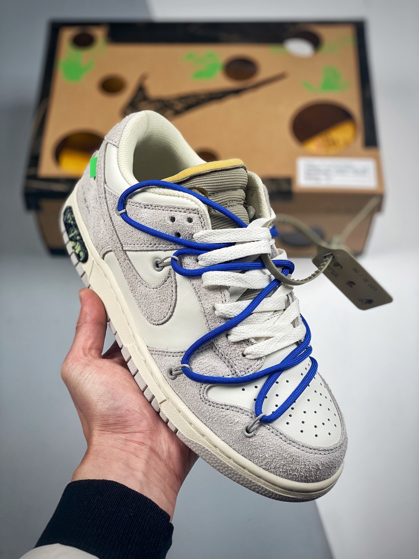 Off-White x Nike Dunk Low NO.32 cordones azules, broche blanco, producción original de fábrica grande, nivel de zapatos…