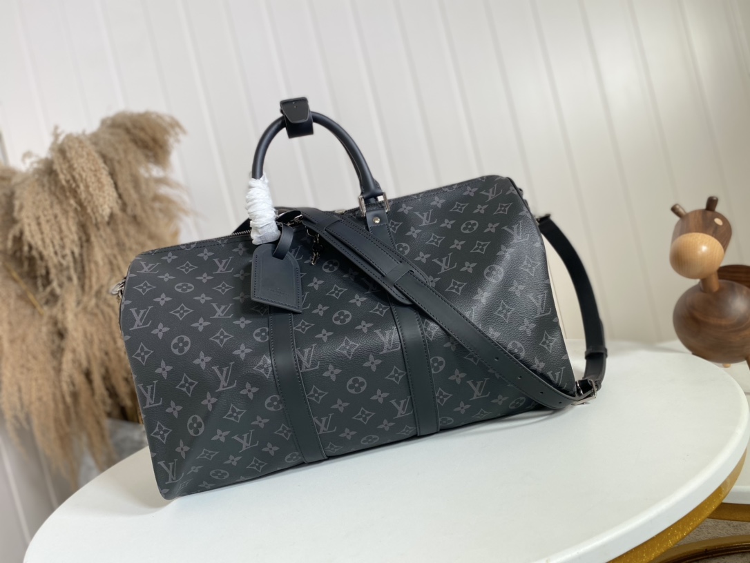 Louis Vuitton LV Keepall Travel Bags Black Grey Monogram Eclipse Canvas M40569