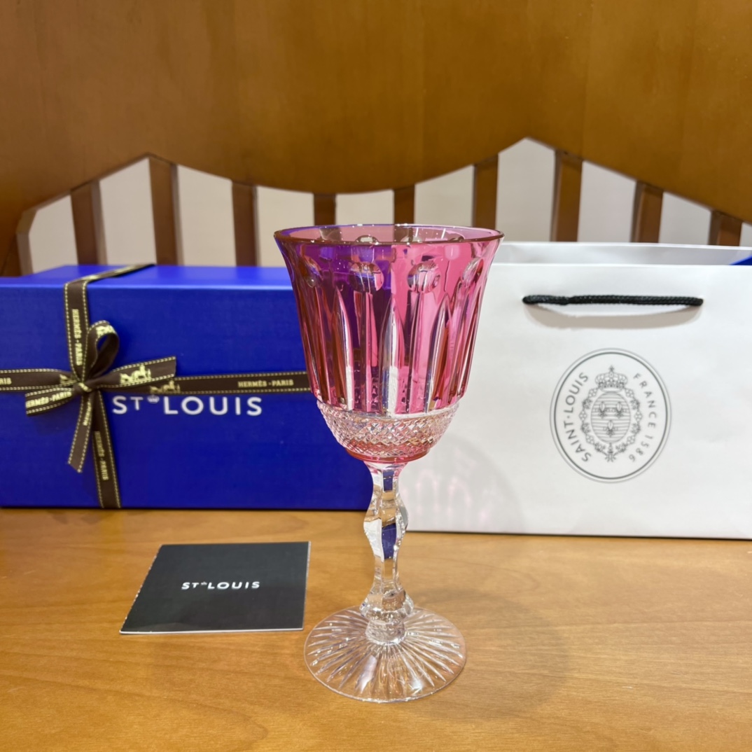 Saint Louis Tommy Pink Crystal Wine Glass, Handmade French Art Glass