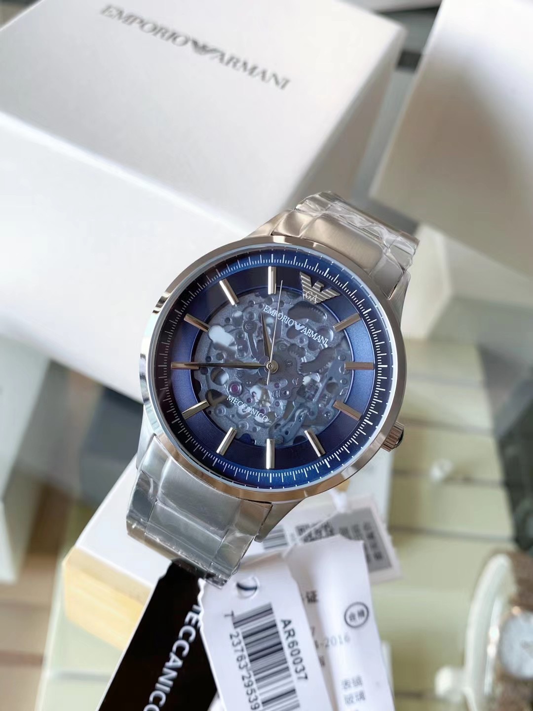 Nuevo reloj de lujo ligero para hombre mecánico automático Armani AR60037 original, tamaño 43 mm, correa de acero plega…