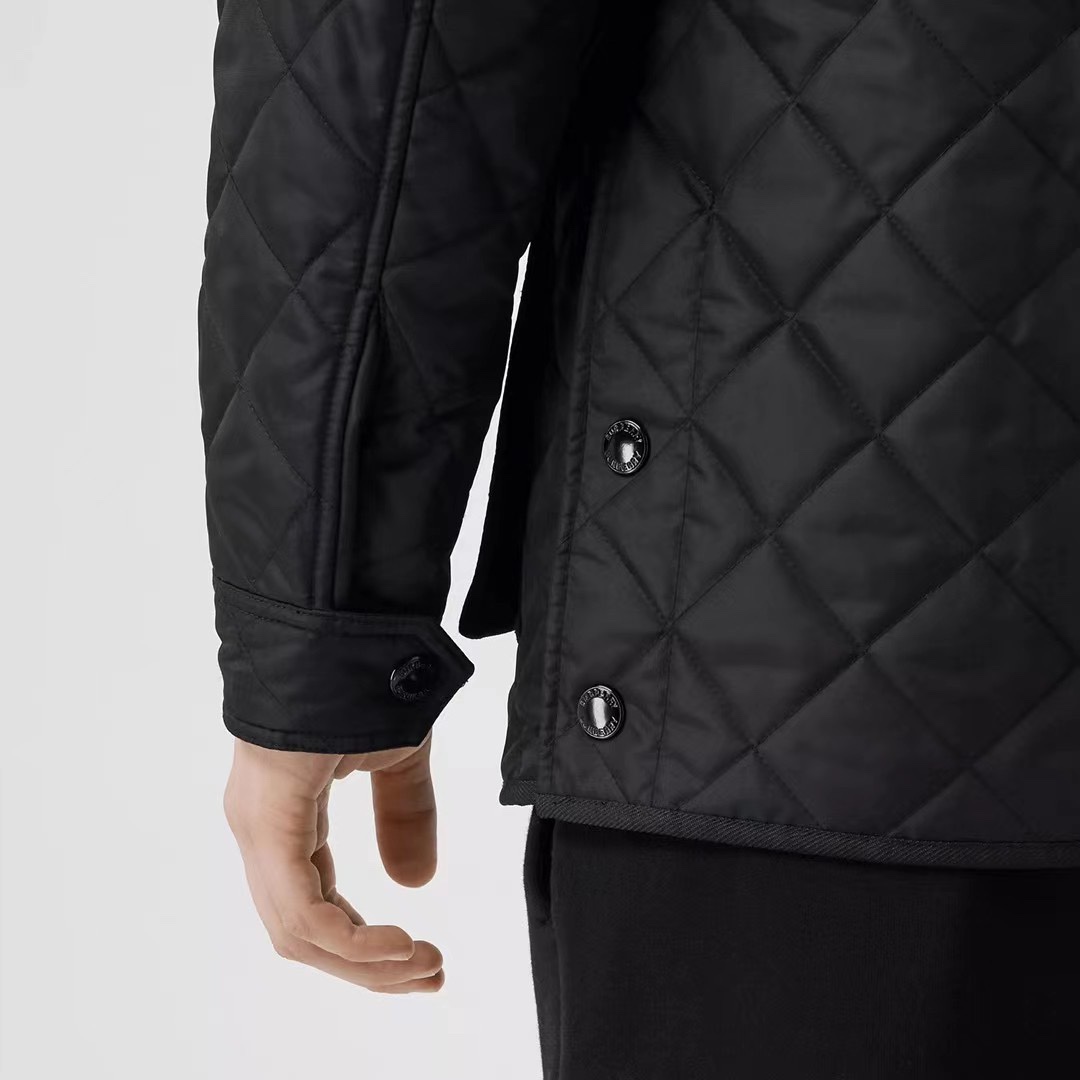 BU2021秋冬新款经典菱形绗缝图案黑色高密度尼龙拉链棉衣