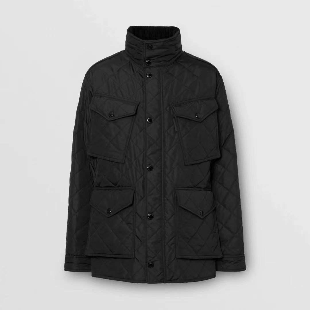 BU2021秋冬新款经典菱形绗缝图案黑色高密度尼龙拉链棉衣