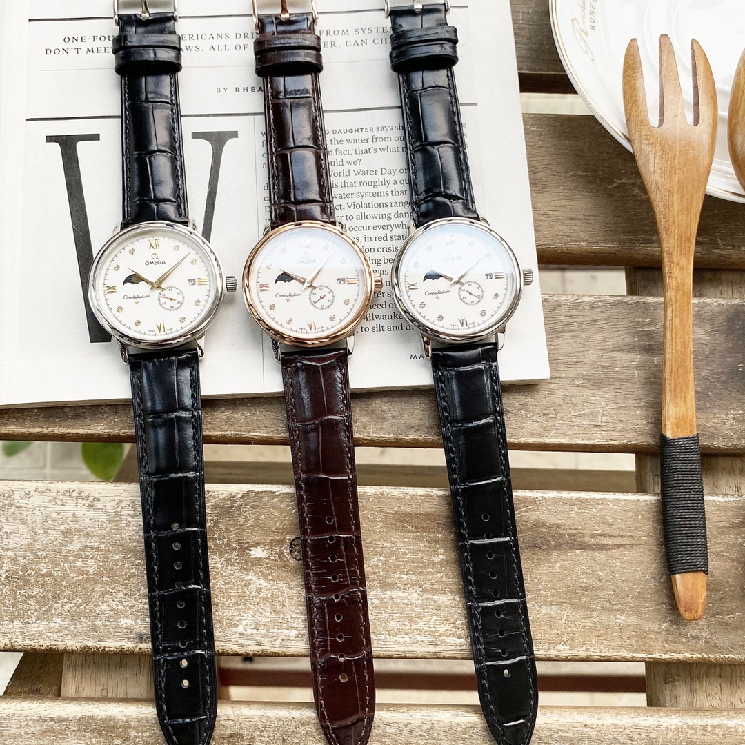 2021 欧米茄 Omega 蝶飞系列男士腕表火爆来袭  ，9字位独特日星辰功能，4位独立小秒，搭载原装进口cal.8219全自动机械机芯、零返修走时精准，采用316顶级纯精钢打磨，防割蓝宝石玻璃镜面进口意大利牛皮，深度防水直径40mm。时尚大气，绝对精品， 佩戴它隐形中增添尊贵气质，成功人士首选，值得拥有  欢迎选购