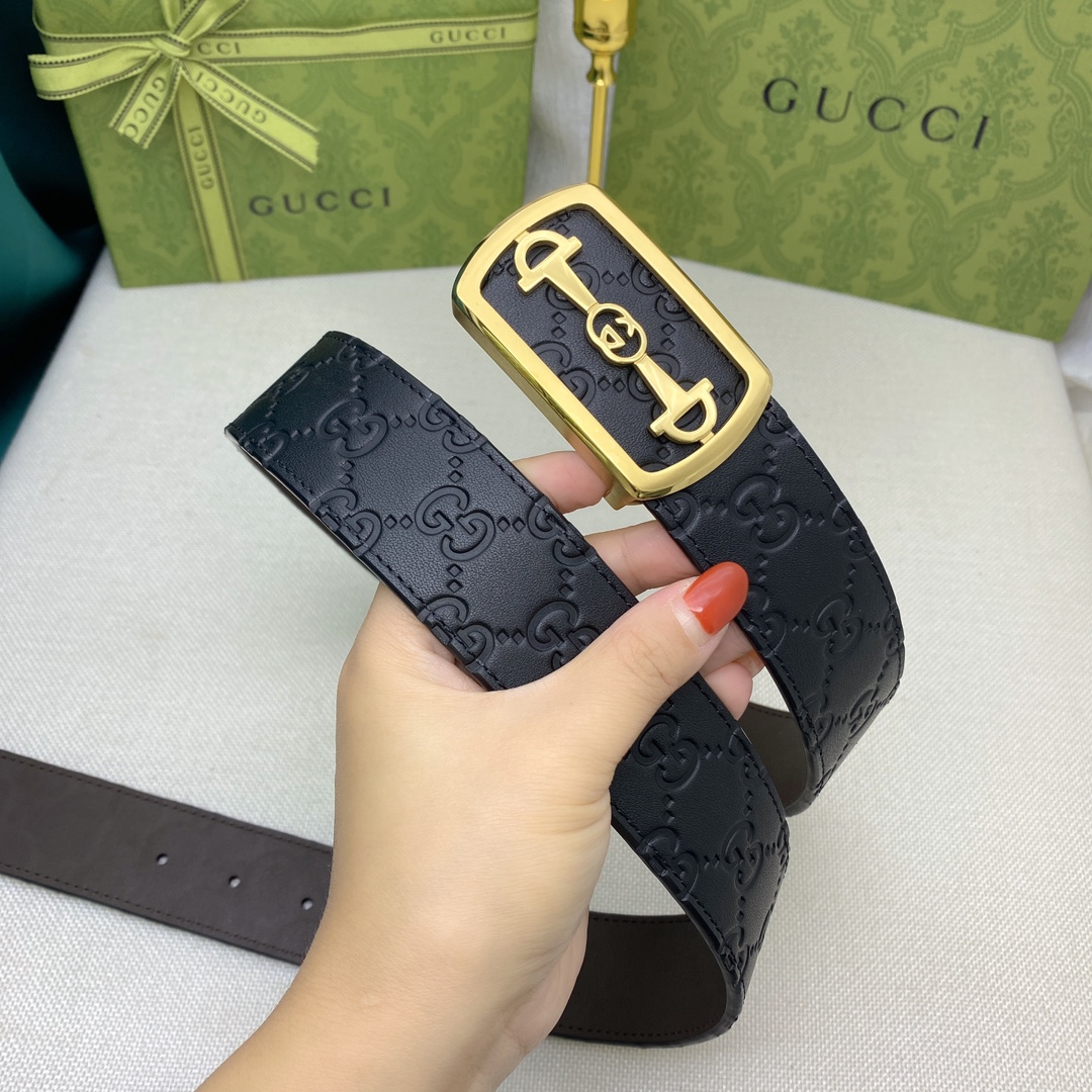 配全套包装礼盒Gucci双面头层牛皮新款不锈钢钢扣保质保量带身宽3.8cm