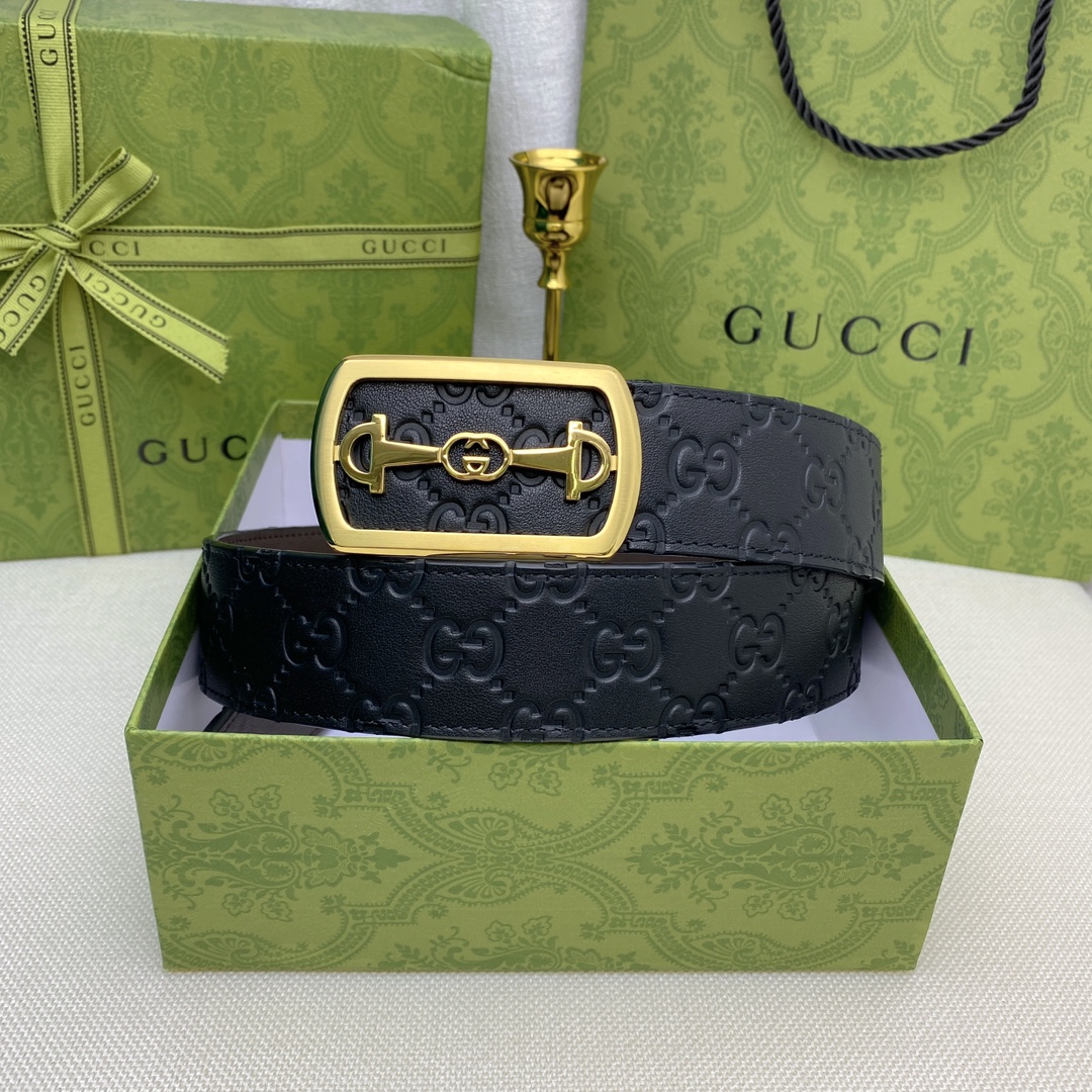 配全套包装礼盒Gucci双面头层牛皮新款不锈钢钢扣保质保量带身宽3.8cm