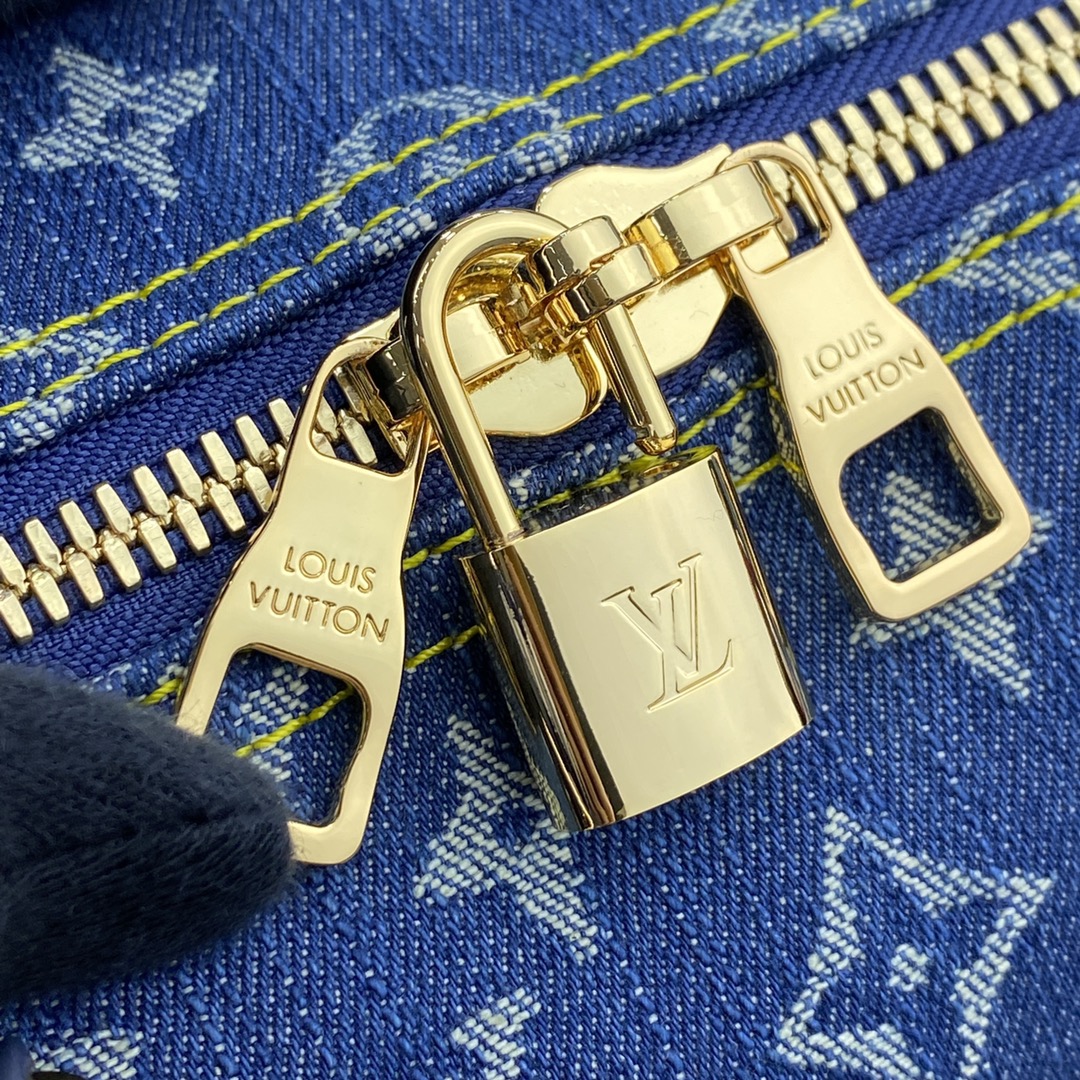 Louis Vuitton LV Keepall Travel Bags Black Blue Taurillon Cowhide Denim Spring Collection M45975