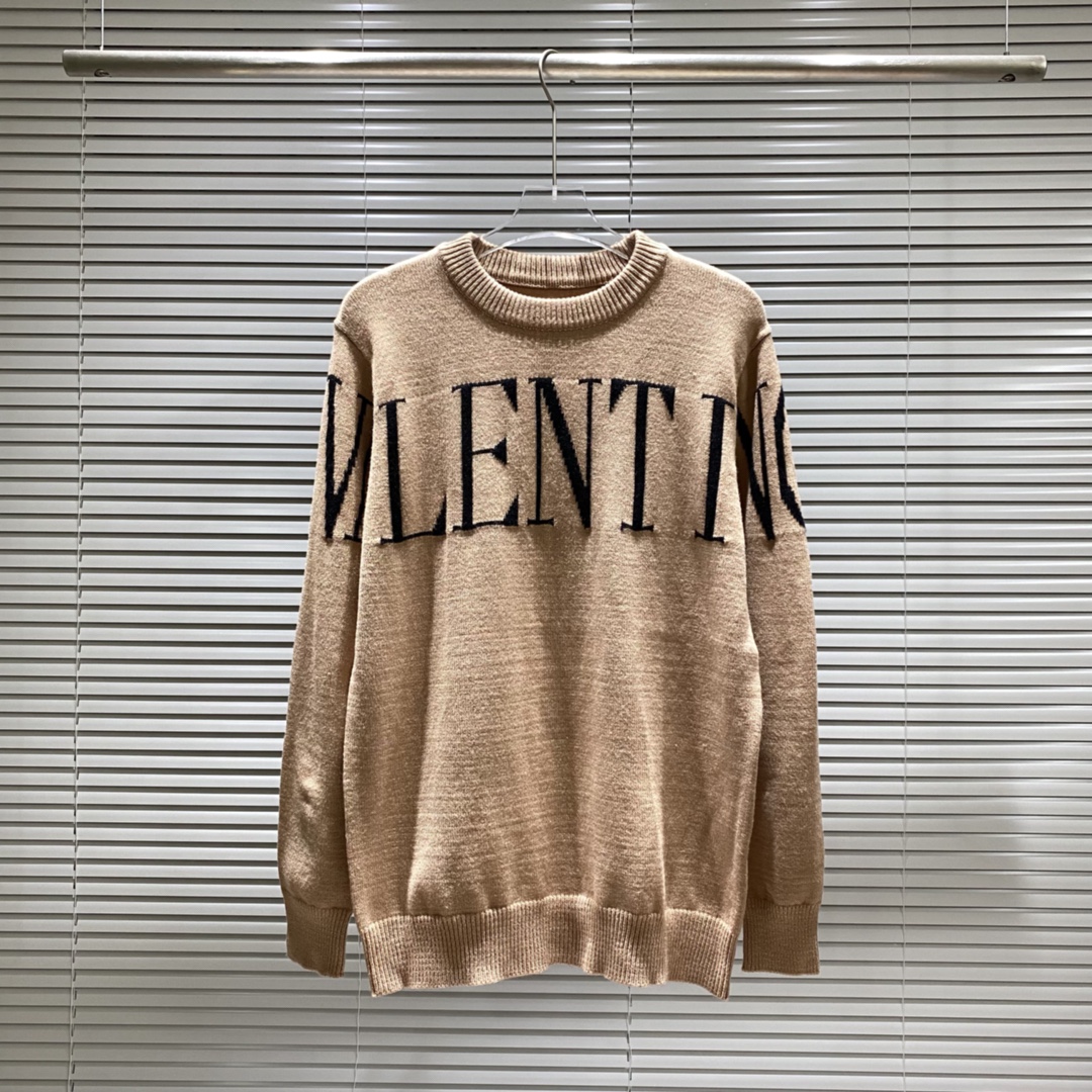 Suéter de cuello redondo con logo de letras jacquard en el pecho de VALENTINO VT, negro, blanco, café, S M L XL XXL