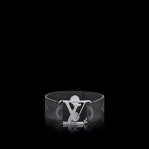 Louis Vuitton Black Leather Monogram Bracelet Wide Cuff Unisex 1 Louis Vuitton Black Leather Monogram Bracelet Wide Cuff Unisex
