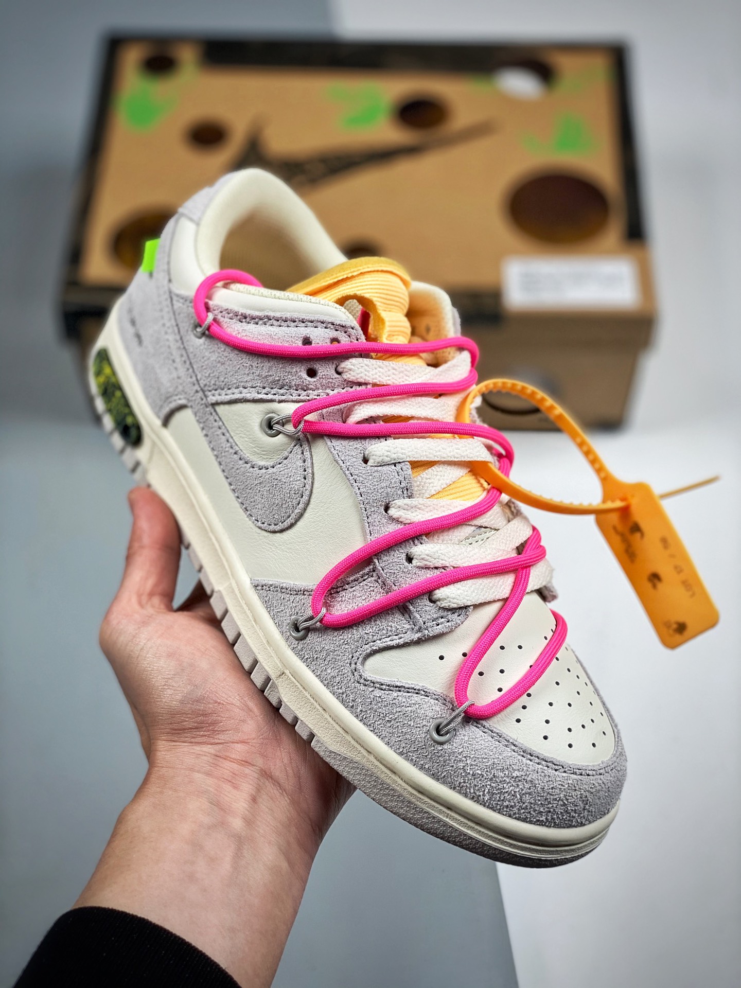 Off-White x Nike Dunk Low NO.17 cordones rosas, broche amarillo, calidad pura original de fábrica, nivel de zapatos des…