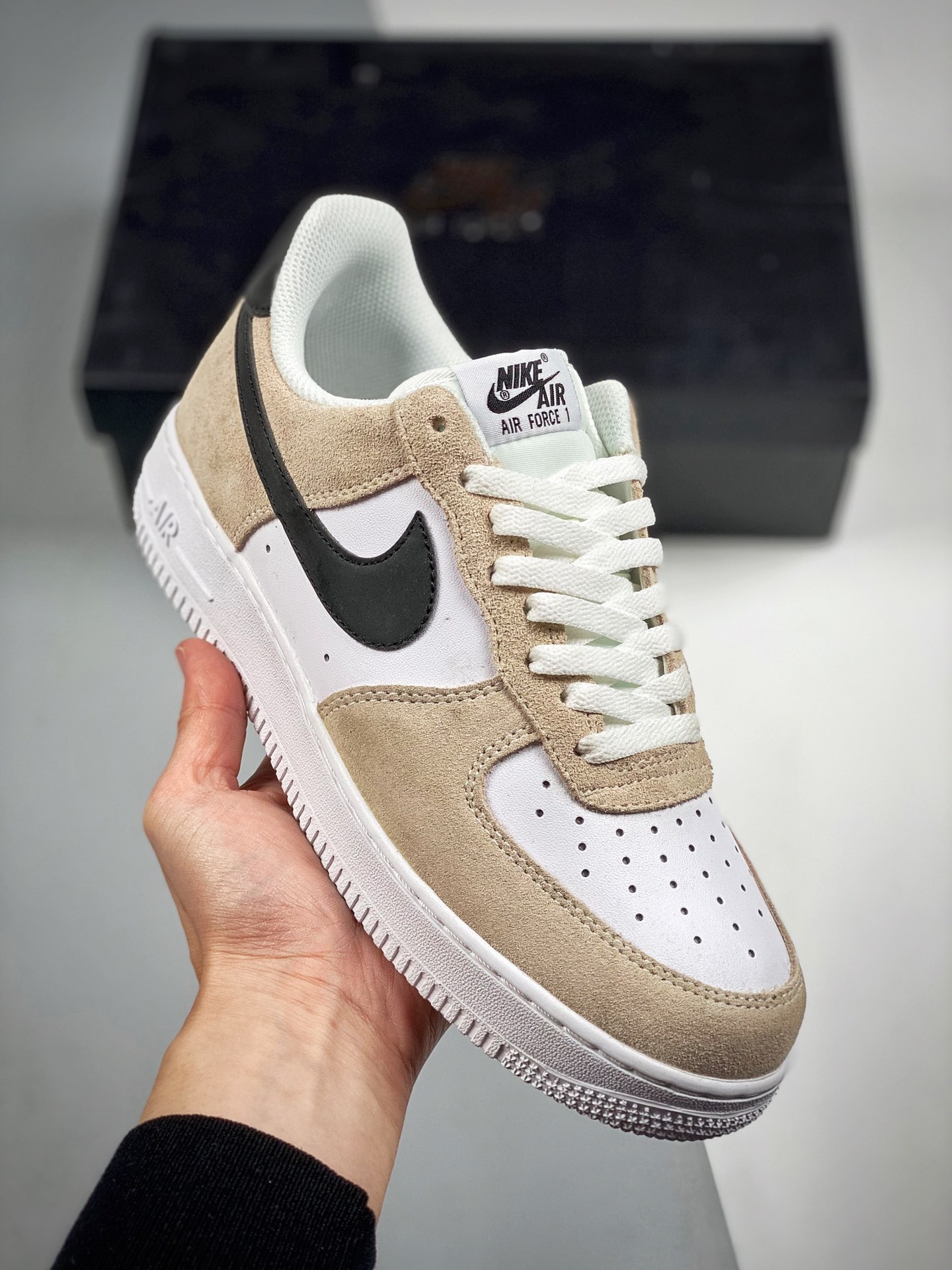 Nike Air Force 1 Low ski blanco negro con gancho, horma y plantilla originales, estilo auténtico de Air Force, enfocado…