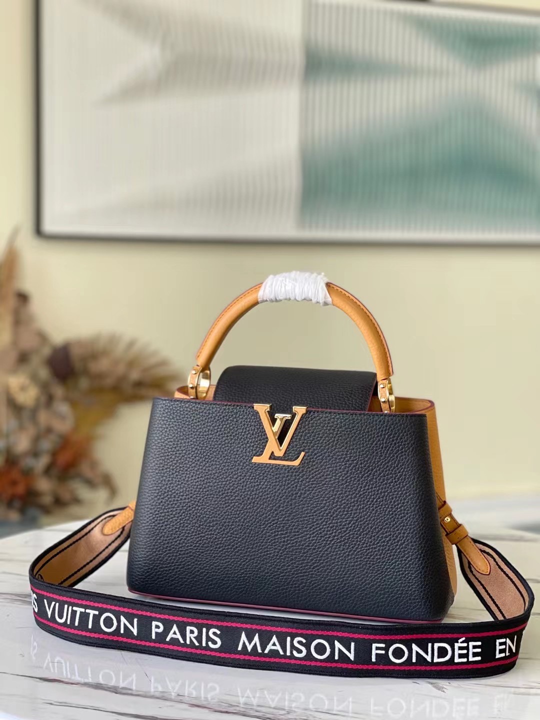 Louis Vuitton LV Capucines Wholesale
 Bags Handbags Black Red Embroidery Fabric M58608