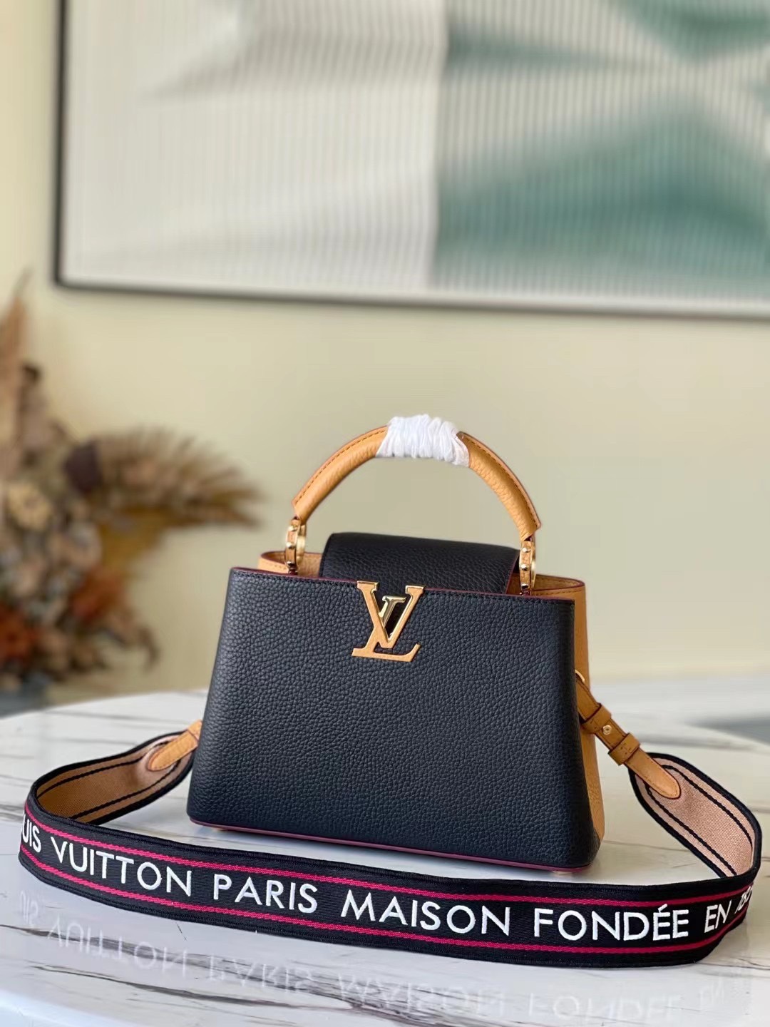 Louis Vuitton LV Capucines Bags Handbags Top Quality Designer Replica
 Black Red Embroidery Fabric M58608