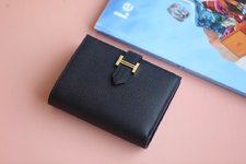 Hermes Wallet Black Silver Hardware Epsom