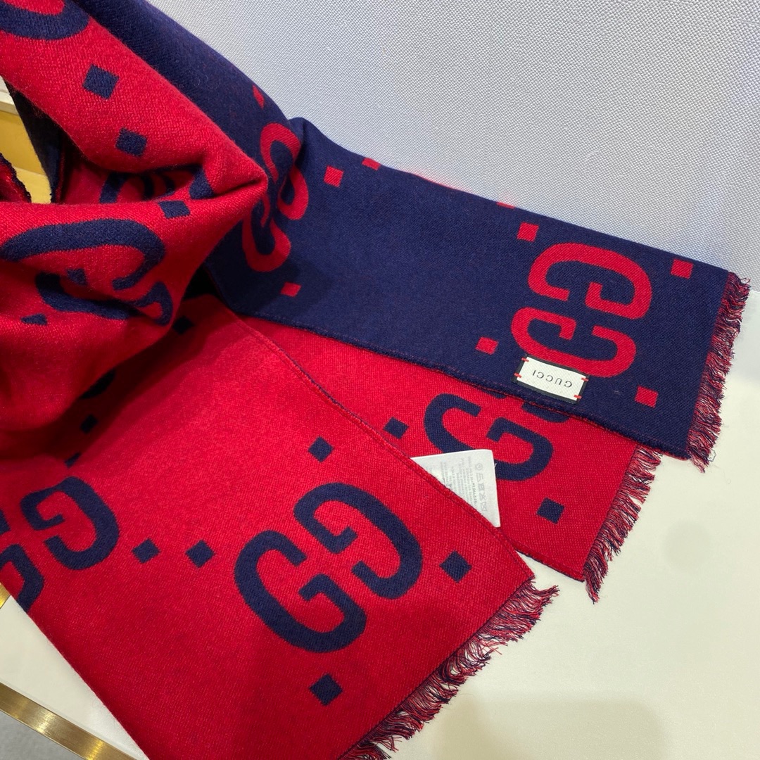 Gucci Wool Silk Blend Scarf with Large Gucci Pattern, 35 x 190 cm 5 i1637915811 6324 3