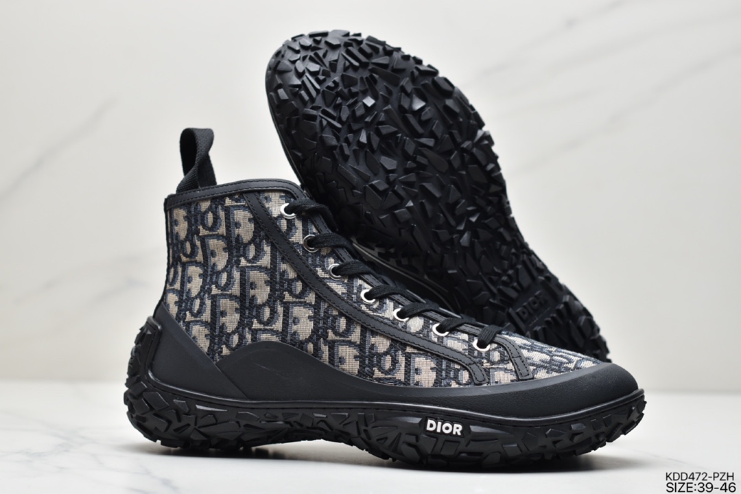 450 Dior迪奥 B28 Oblique Low Top Sneakers B28 休闲板鞋“黑暗蓝卡其灰刺绣CD重影”3SN277ZJW_H961