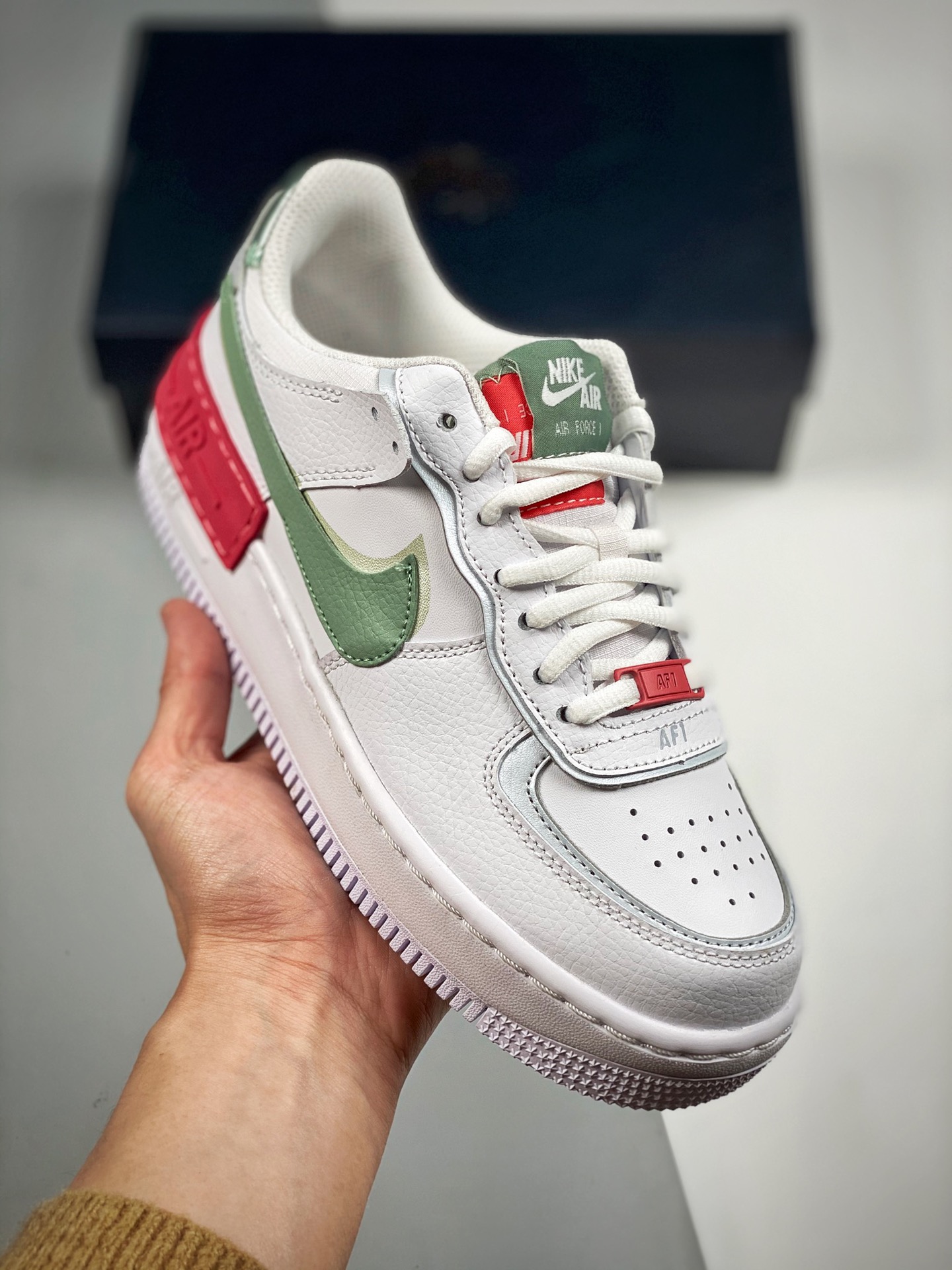Air Force 1 Shadow doble gancho, blanco verde rosa, zapatilla baja de plataforma ligera y versátil, "empalme macaron", …
