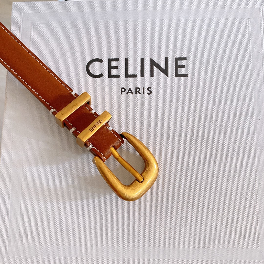 céline光滑牛皮革配ELEGANT腰带.金色.银色金属件！腰带饰有2个金属环.第一个圆环上携刻CEL