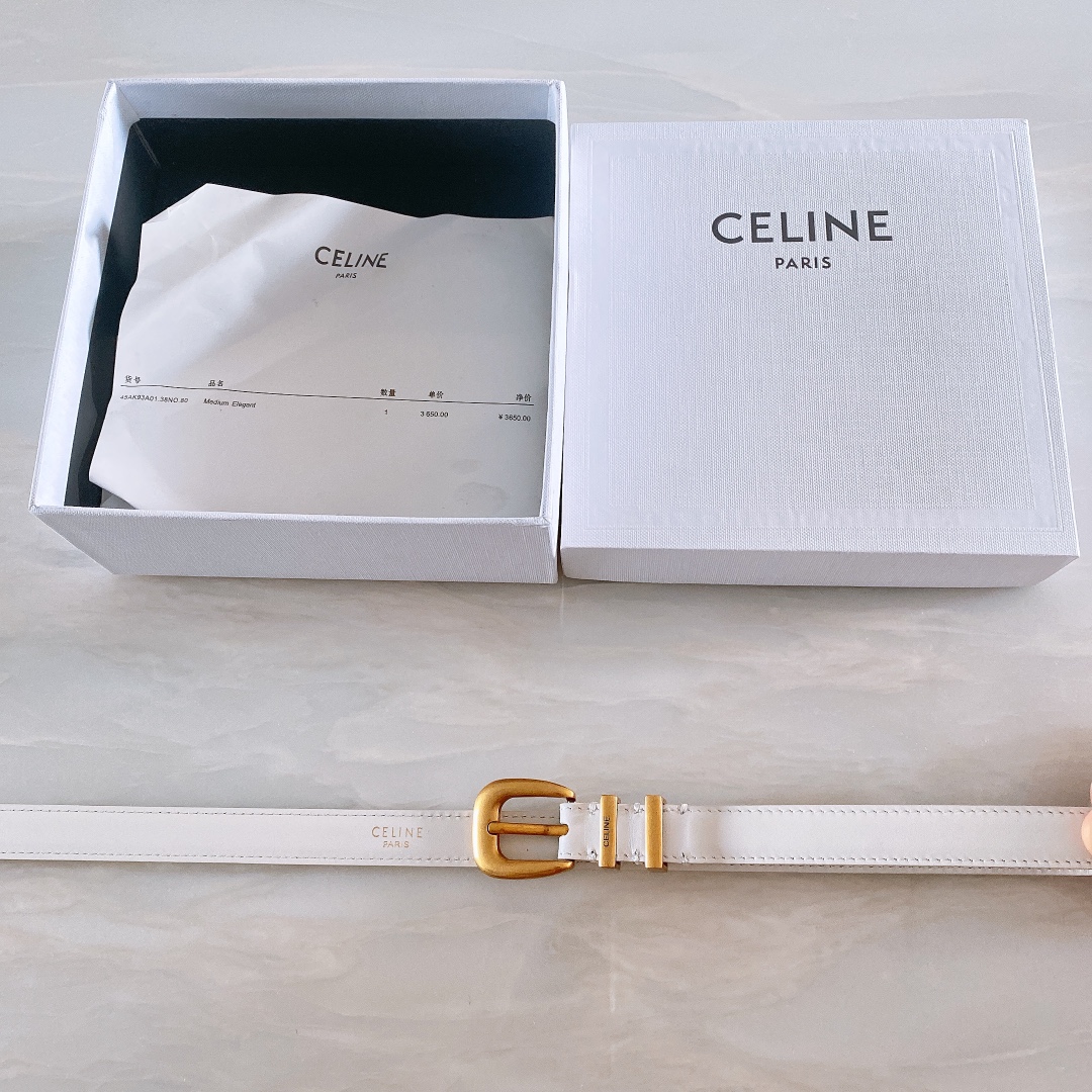 céline光滑牛皮革配ELEGANT腰带.金色.银色金属件！腰带饰有2个金属环.第一个圆环上携刻CEL