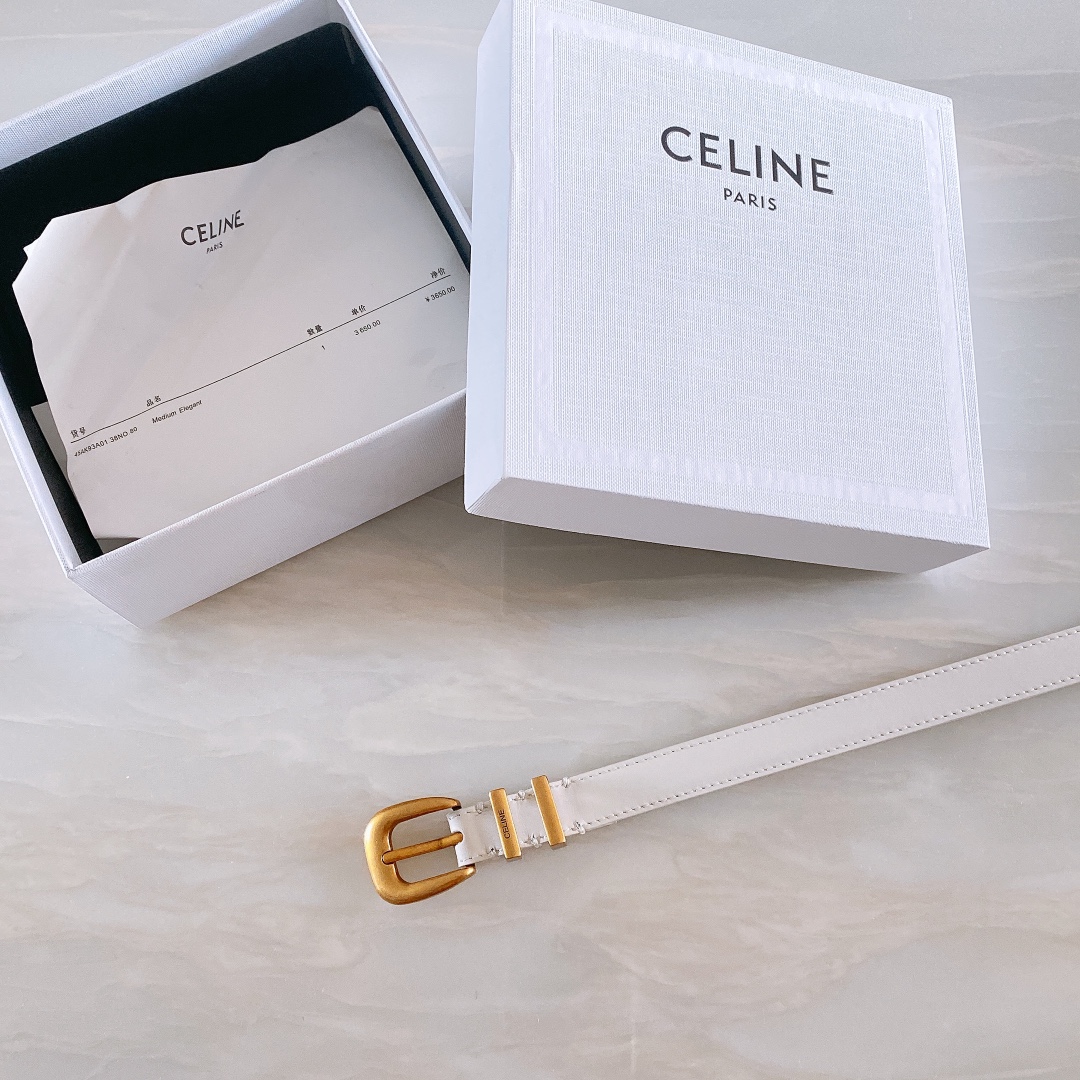 céline光滑牛皮革配ELEGANT腰带.金色.银色金属件！腰带饰有2个金属环.第一个圆环上携刻CEL