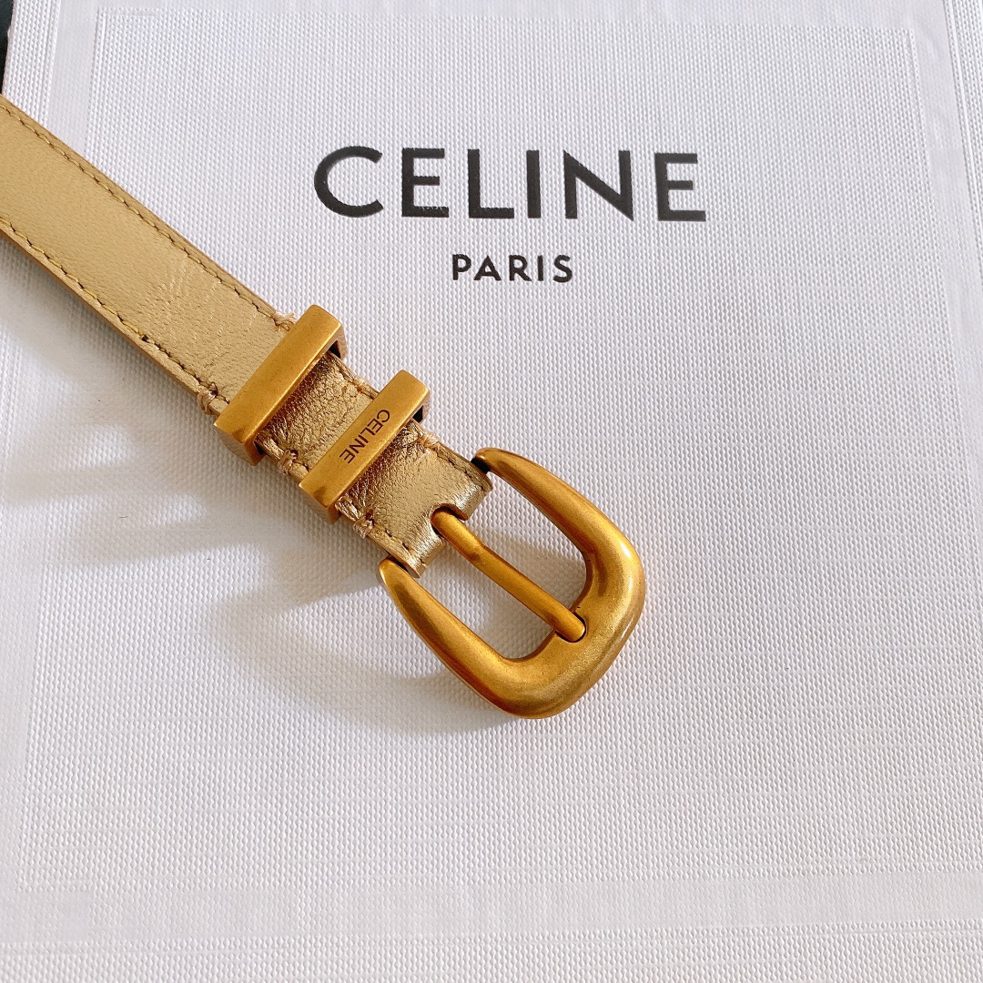 céline光滑牛皮革配ELEGANT腰带.金色.银色金属件！腰带饰有2个金属环.第一个圆环上携刻CEL